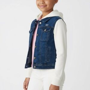 DKNY Blue Denim White Hoodie Jean Jacket Size L/12